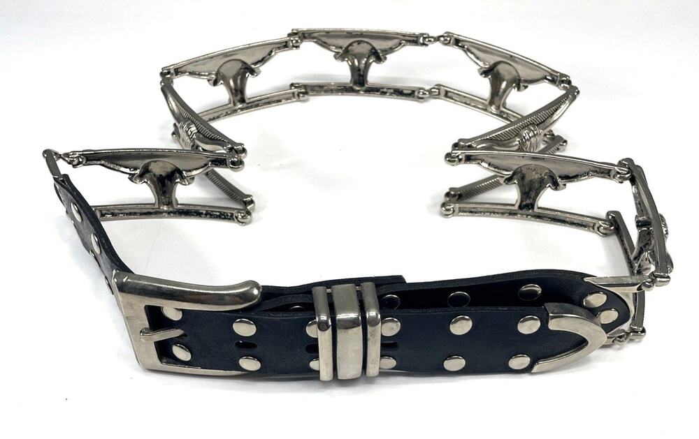 VTG Metal Link Bull Longhorn Steer Leather Belt XXL Unbranded 36" Cowboy Trucker